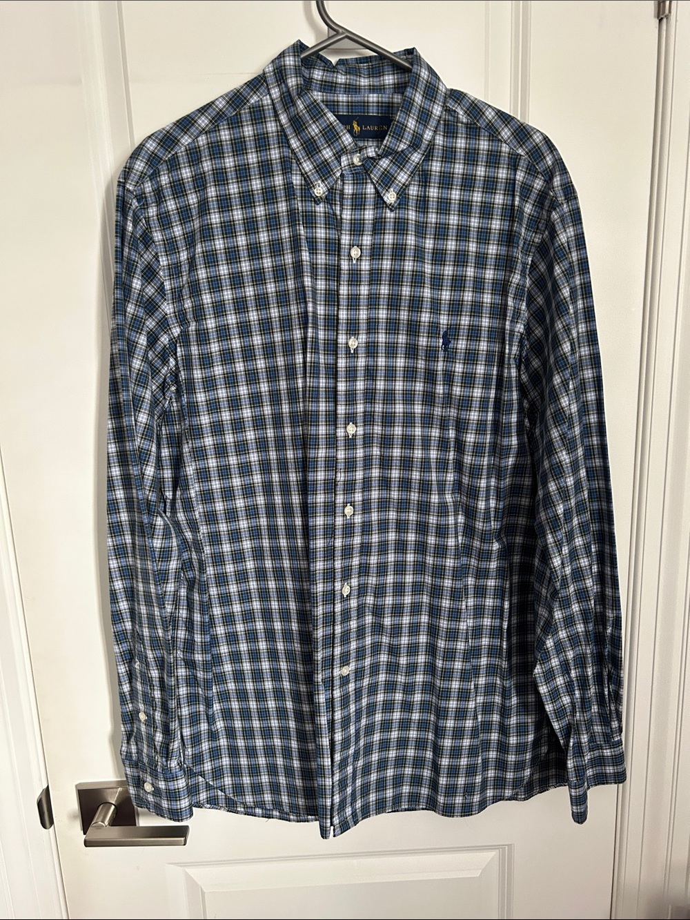 Polo by Ralph Lauren Navy and Light Blue Plaid Button-Down Shirt Size 16 1/2 L